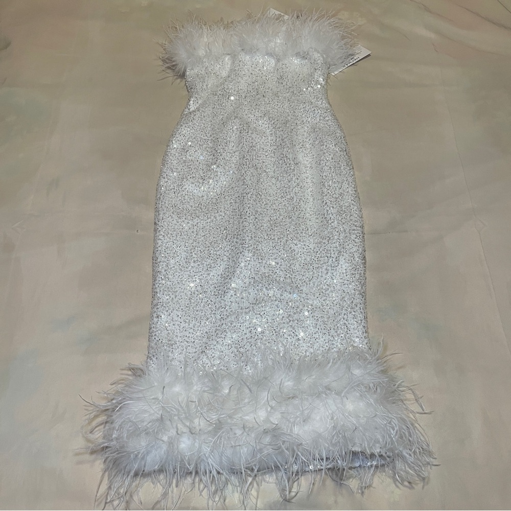 NEW! Nadine Merabi- White Katie Dress Midi Strapless Sequin Size Small NO BELT - Picture 3 of 10